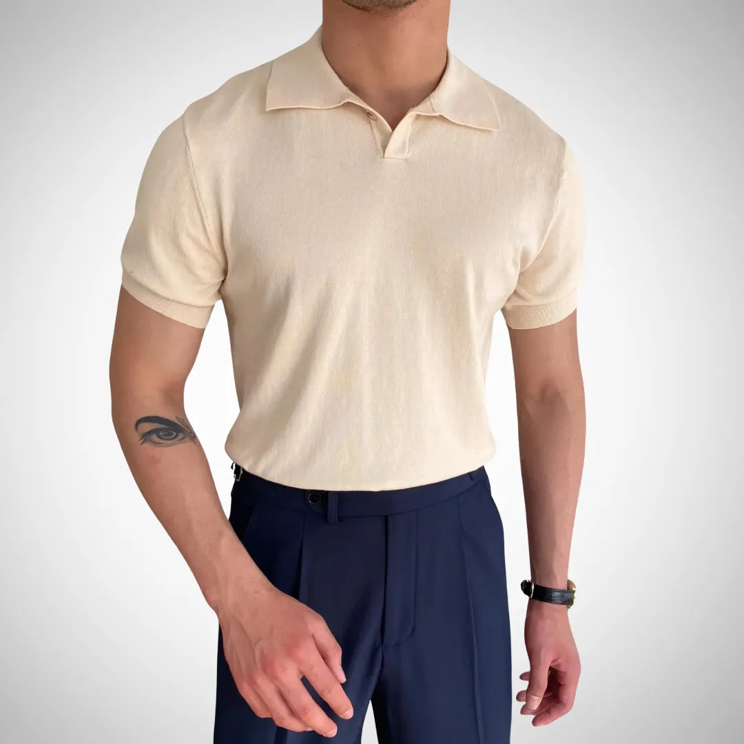 Alex Relaxed Polo Shirt - Men's Retro Cotton Casual Polo with Collar Tipping