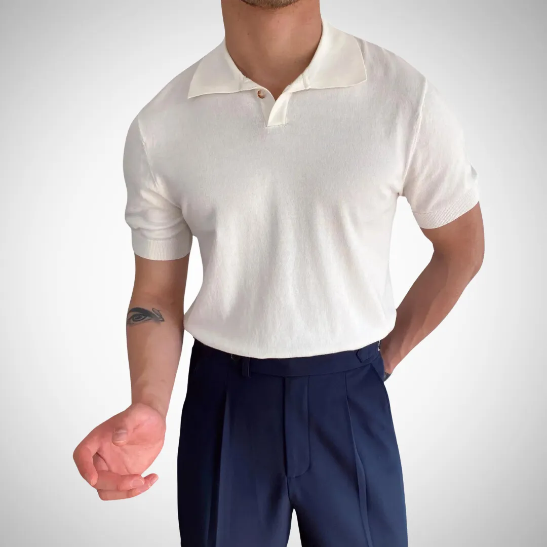 Alex Relaxed Polo Shirt - Men's Retro Cotton Casual Polo with Collar Tipping