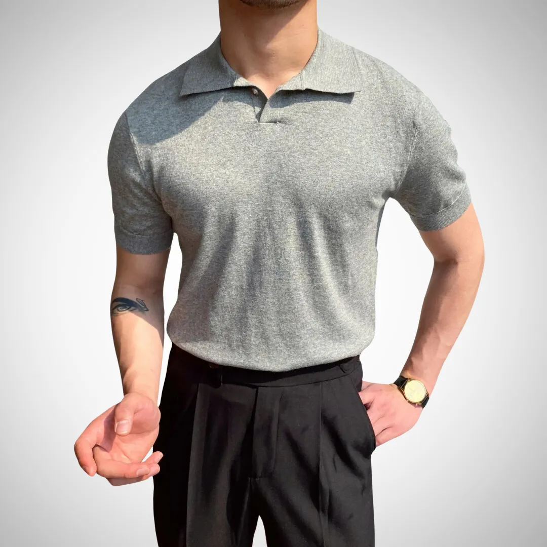 Alex Relaxed Polo Shirt - Men's Retro Cotton Casual Polo with Collar Tipping