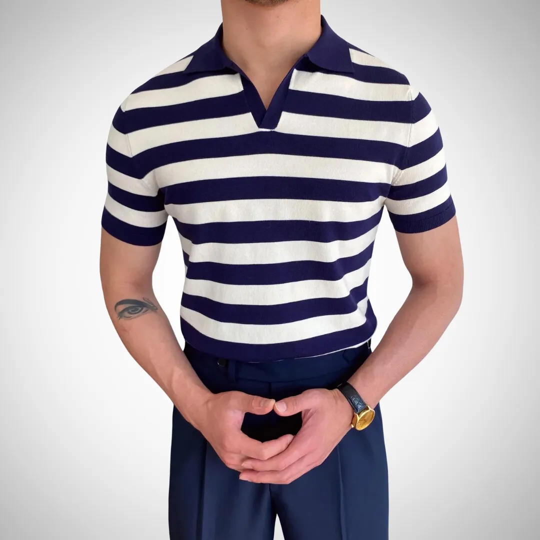 Alex Relaxed Polo Shirt - Men's Retro Cotton Casual Polo with Collar Tipping