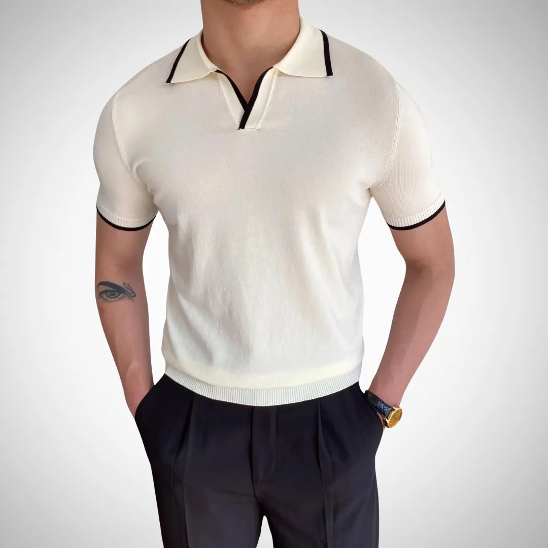 Alex Relaxed Polo Shirt - Men's Retro Cotton Casual Polo with Collar Tipping