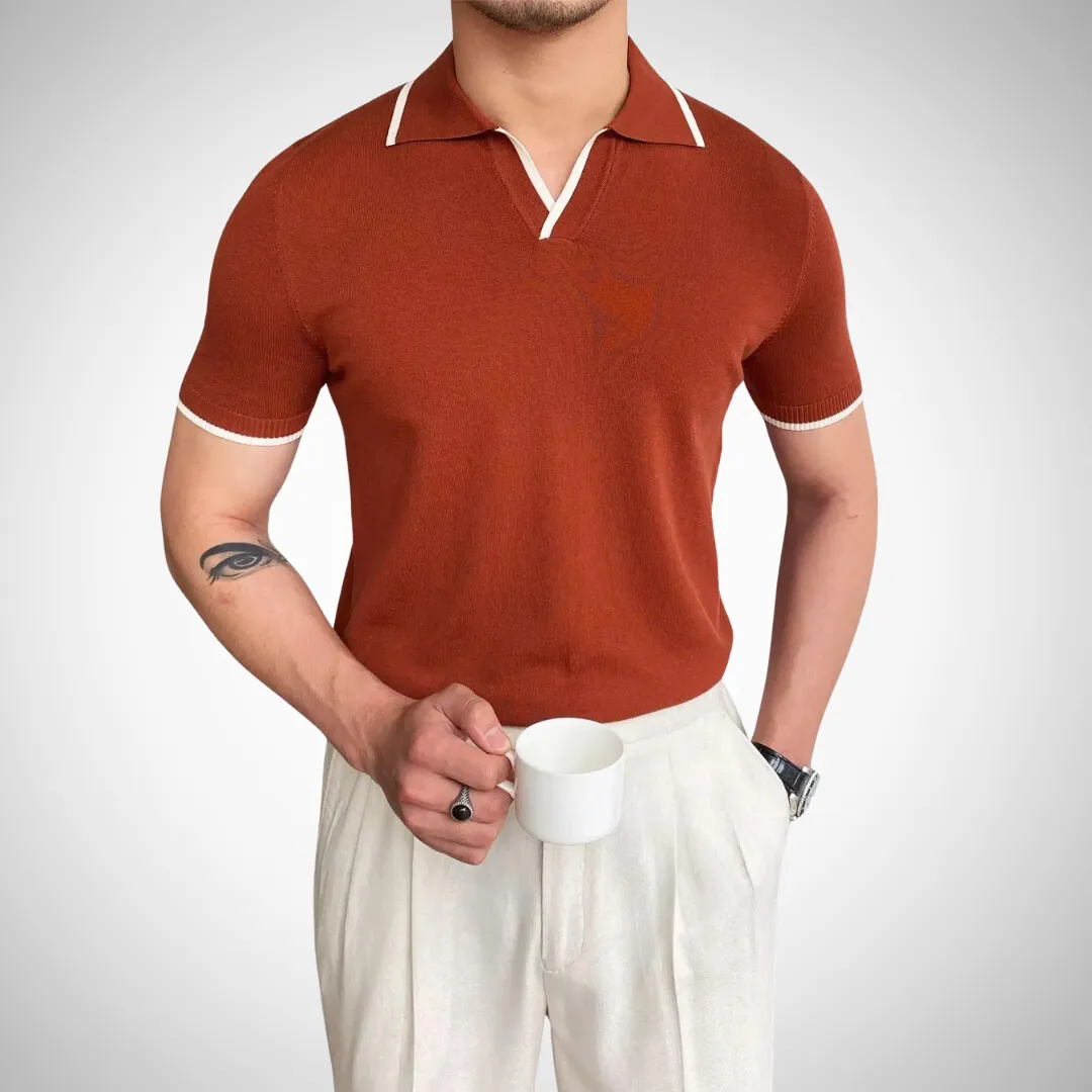 Alex Relaxed Polo Shirt - Men's Retro Cotton Casual Polo with Collar Tipping
