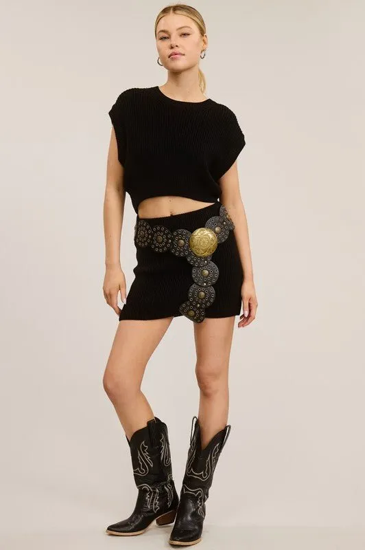 Black Ribbed Knit Vest Mini Skirt Set