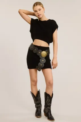Black Ribbed Knit Vest Mini Skirt Set