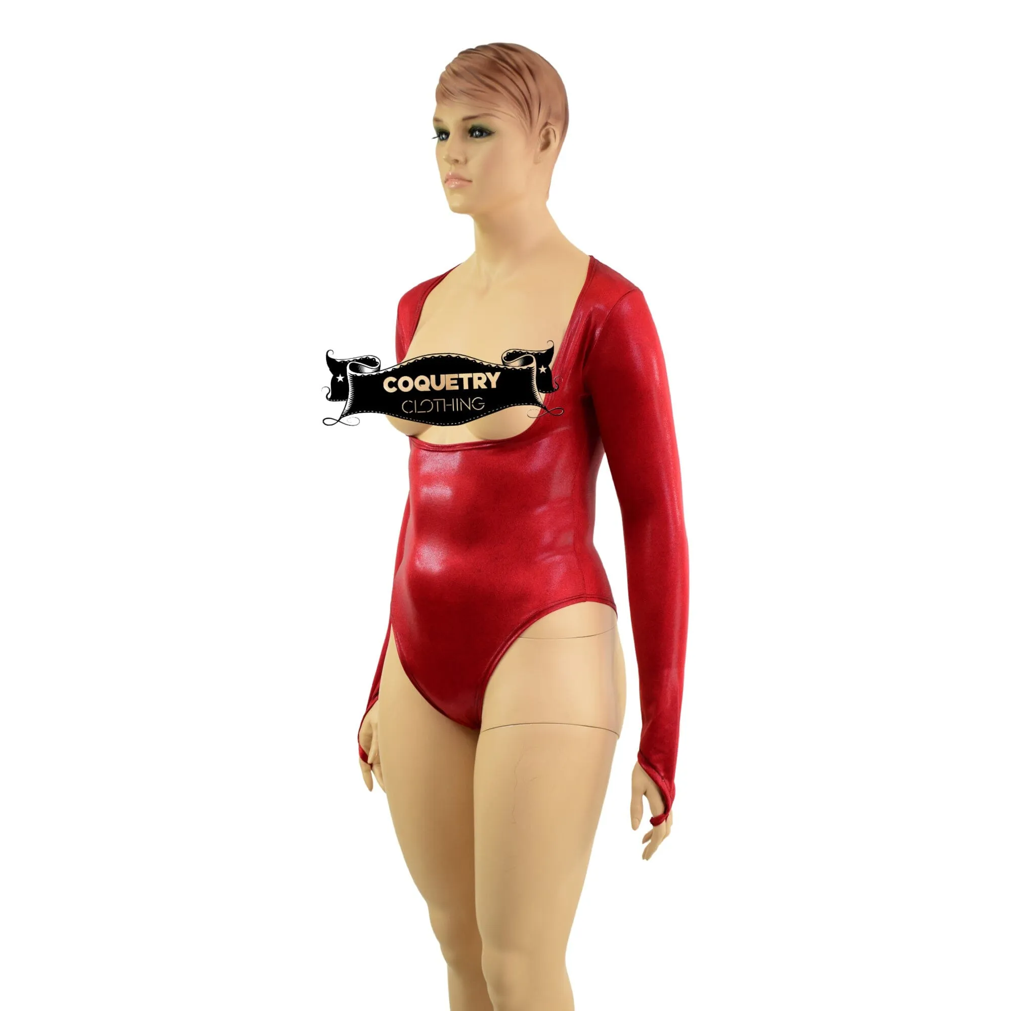 Bustless Coagulant Romper with Skinny Sleeves and Fingerloops, Brazilian Cut Leg