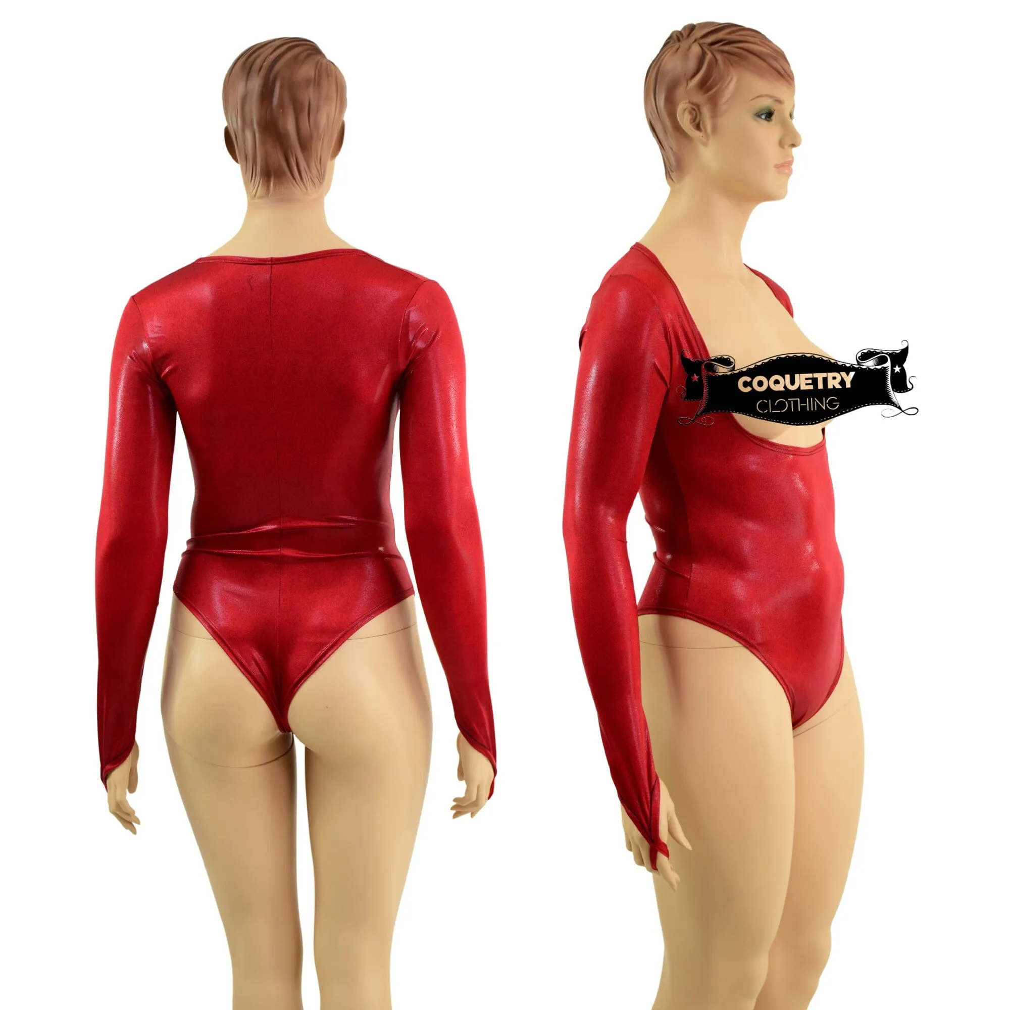 Bustless Coagulant Romper with Skinny Sleeves and Fingerloops, Brazilian Cut Leg
