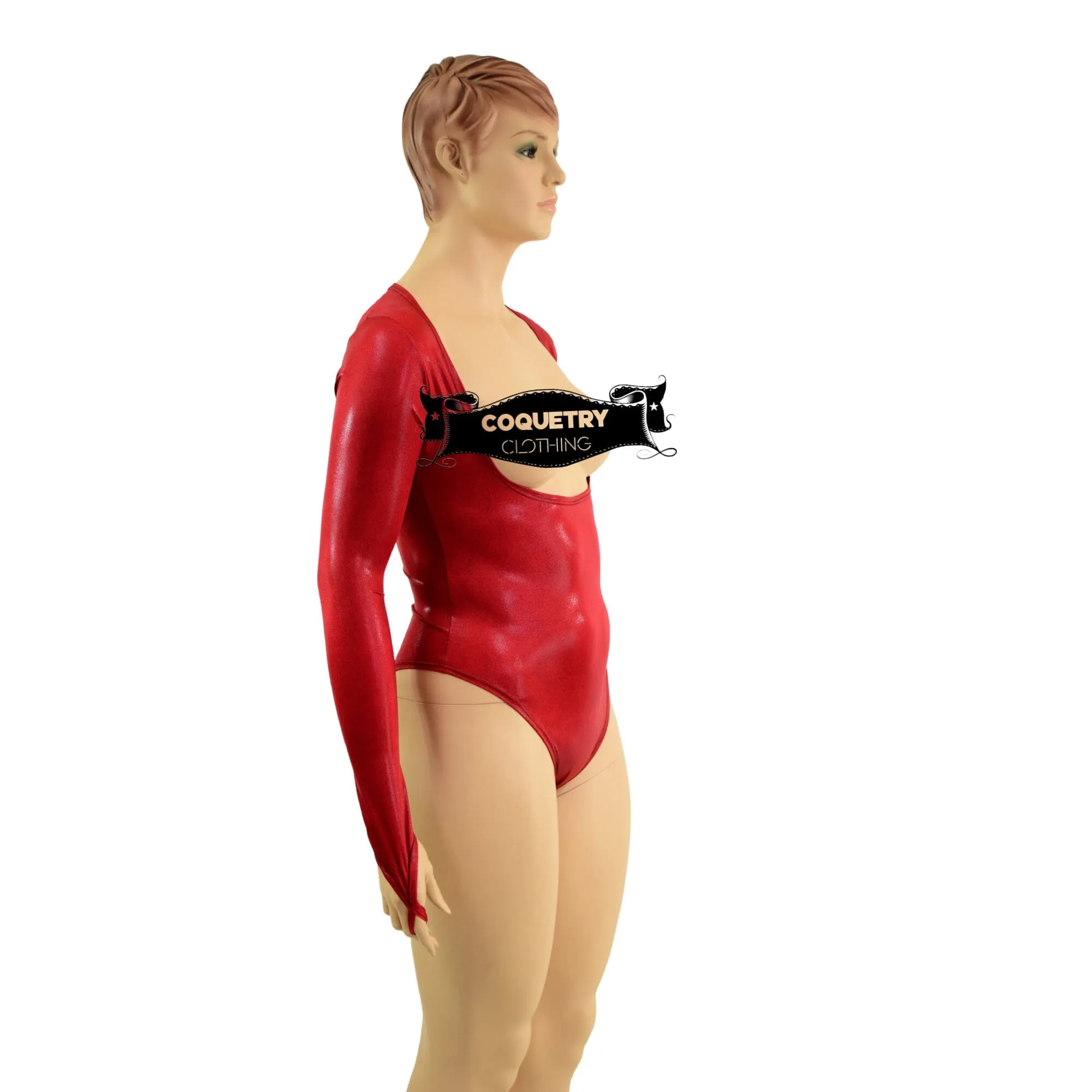 Bustless Coagulant Romper with Skinny Sleeves and Fingerloops, Brazilian Cut Leg