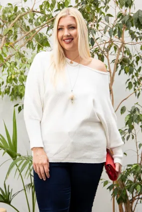 Ivory Round Neck Long Sleeve Solid Sweater