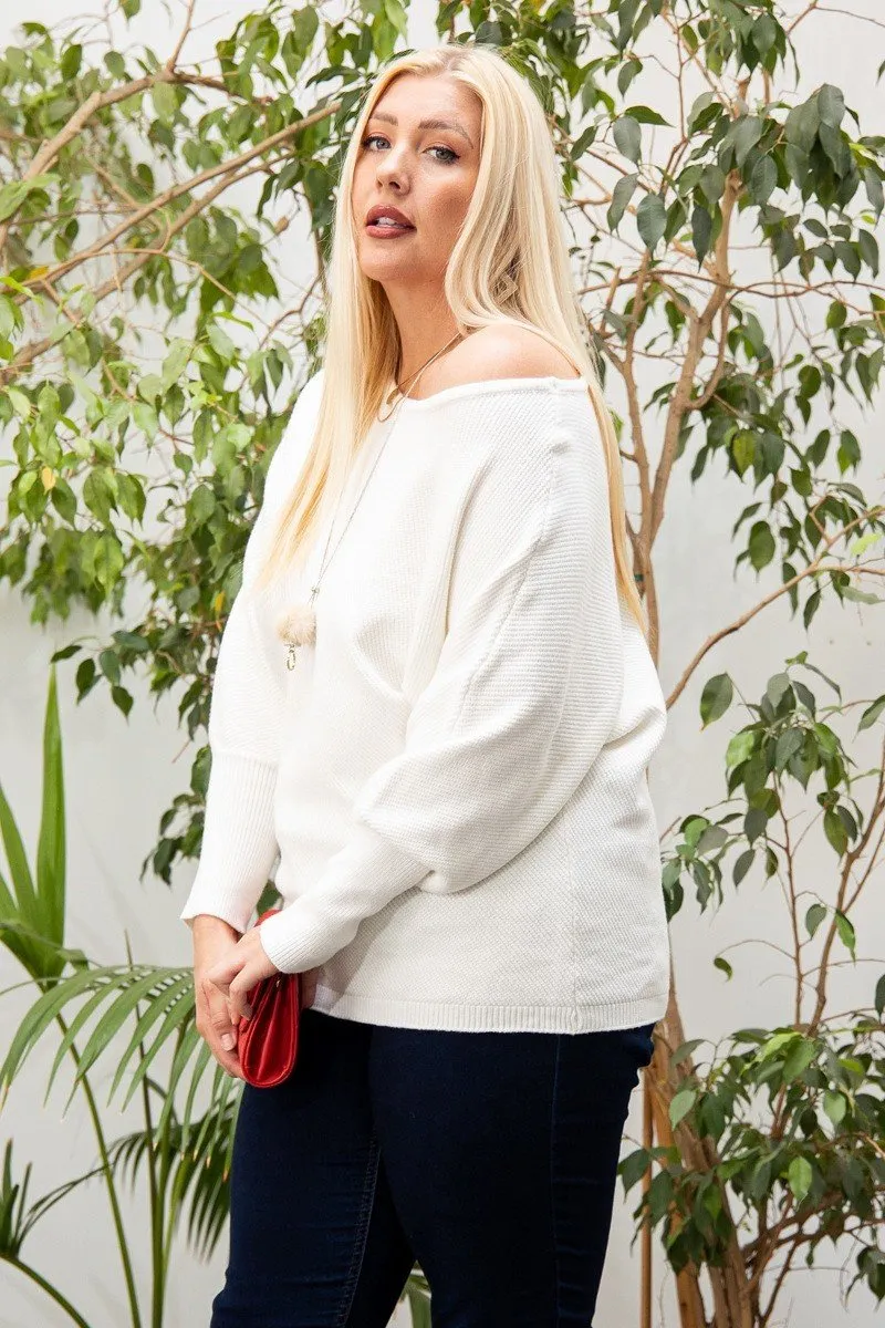 Ivory Round Neck Long Sleeve Solid Sweater