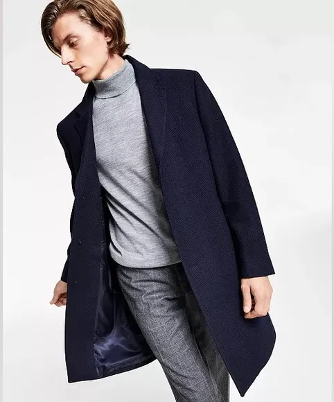 Lauren Ralph Lauren Men’s Luther Luxury Blend Overcoat Coat Herringbone Blue 36R