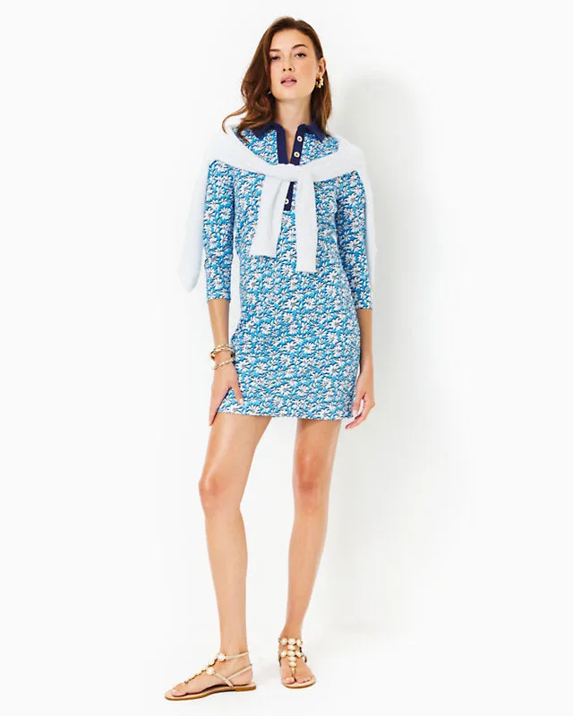 Lilly Pulitzer Women's Ainslee 3/4 Sleeve Dress - Lunar Blue Palm Beach Petals