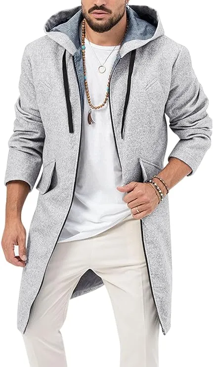 Men's Navy Blue Hooded Long Sleeve Drawstring Jacket