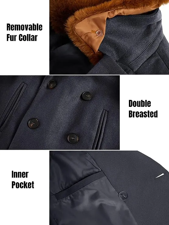 Men's Navy Blue Hooded Long Sleeve Drawstring Jacket
