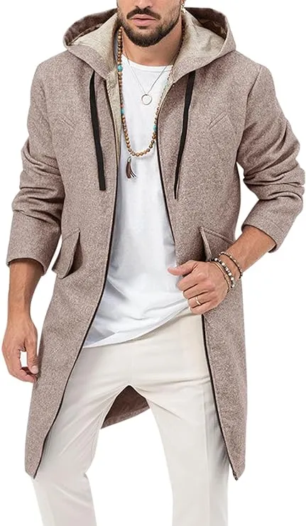 Men's Navy Blue Hooded Long Sleeve Drawstring Jacket