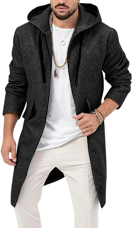 Men's Navy Blue Hooded Long Sleeve Drawstring Jacket