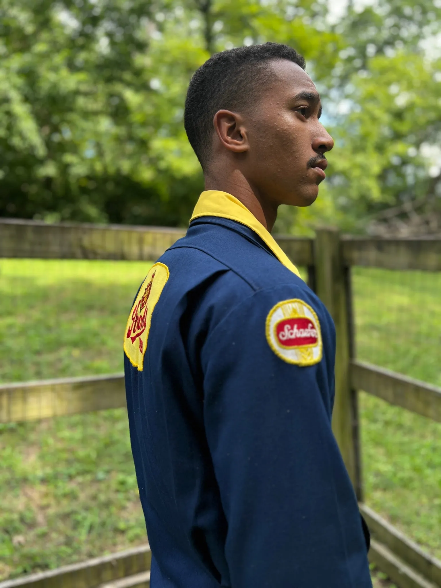 Men's Vintage Blue Work Uniform Jacket, Stroh's Beer