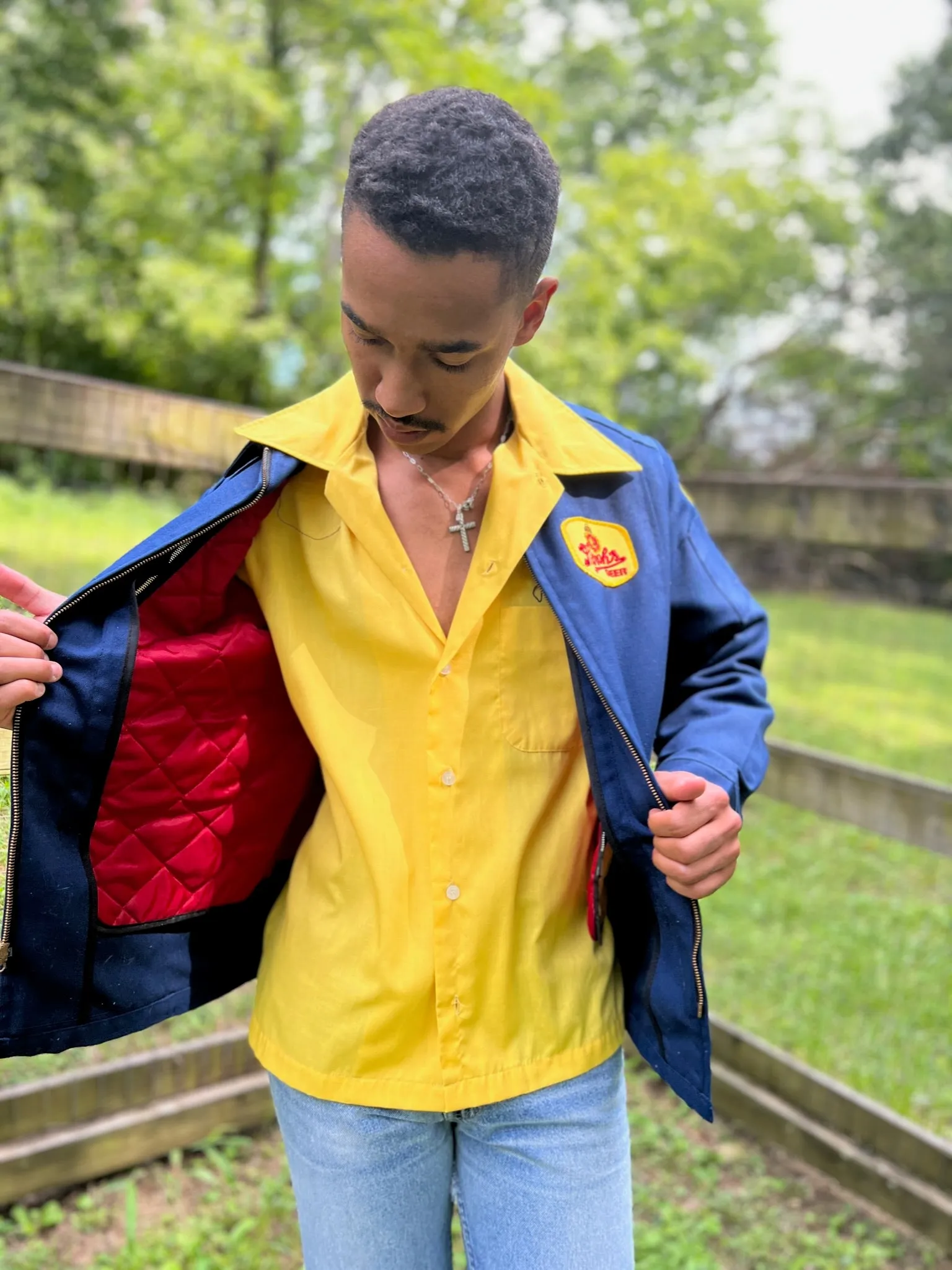 Men's Vintage Blue Work Uniform Jacket, Stroh's Beer