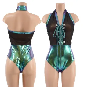 Mesh & Metallic Sheer Bella Romper with Brazilian Cut