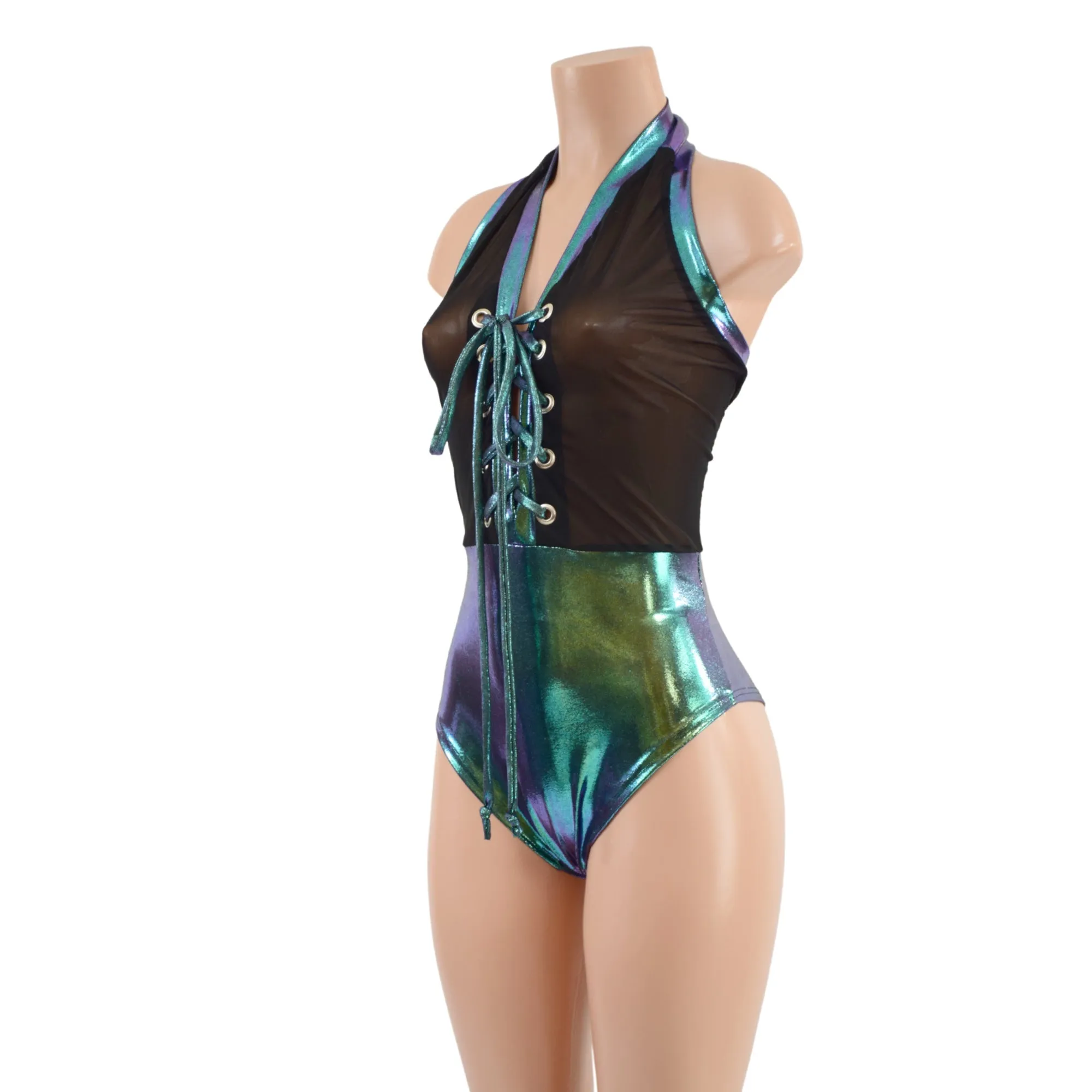 Mesh & Metallic Sheer Bella Romper with Brazilian Cut