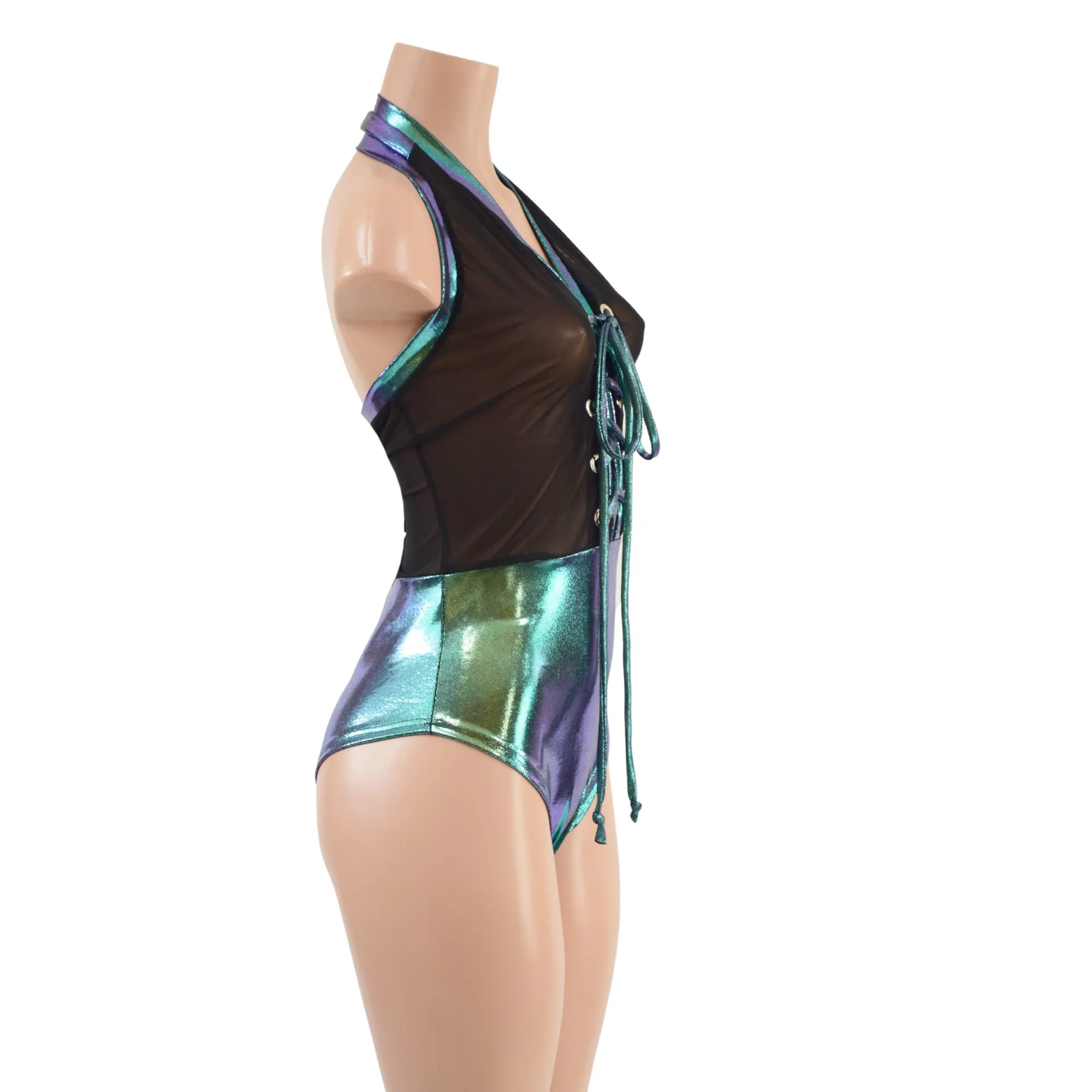 Mesh & Metallic Sheer Bella Romper with Brazilian Cut