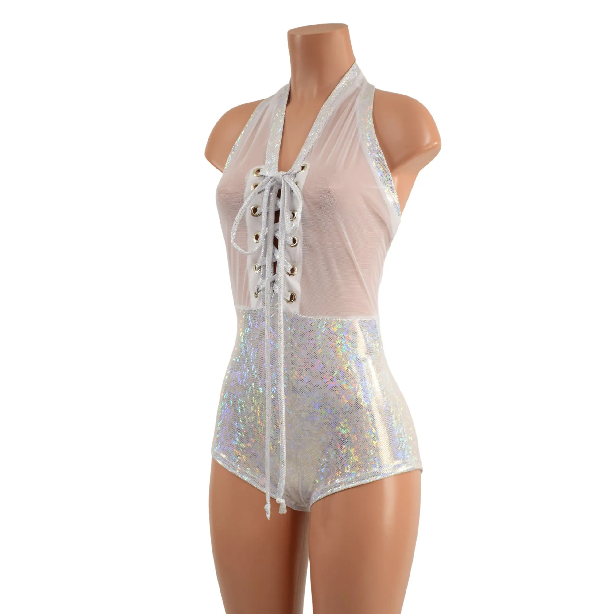 Mesh & Metallic Sheer Bella Romper with Siren Cut Leg
