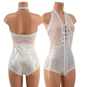 Mesh & Metallic Sheer Bella Romper with Siren Cut Leg