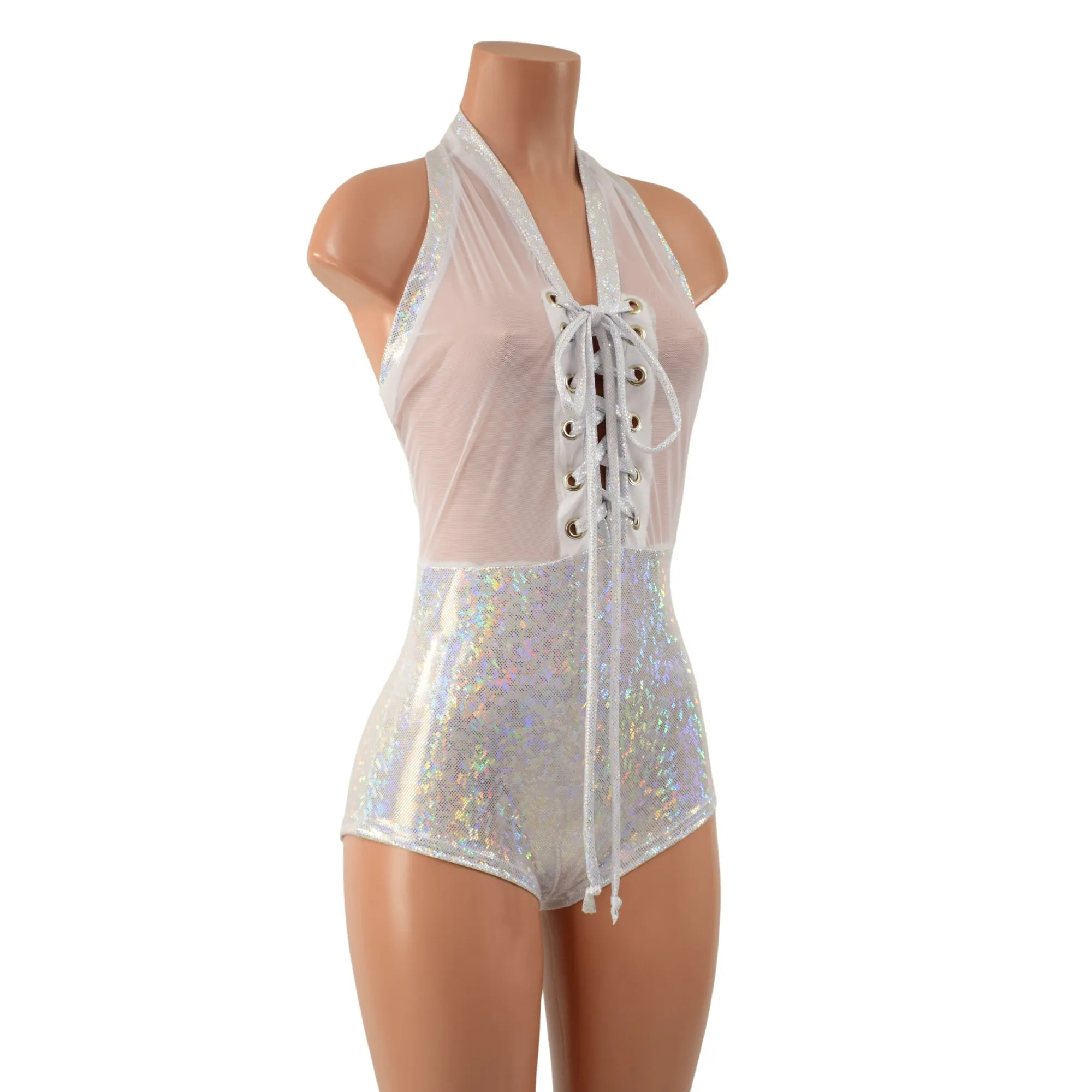 Mesh & Metallic Sheer Bella Romper with Siren Cut Leg