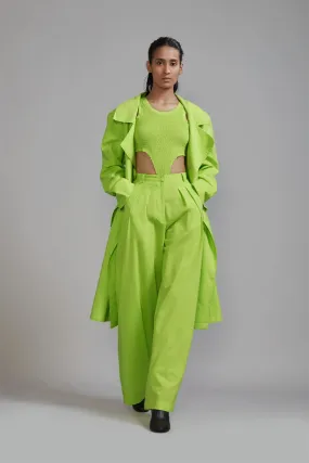 New Season Summer/Fall 2024-Coord Set Green Trench Jacket Cotton Neon-MT KA TR Jacket Coord Set-Neon Green 3pcs-Fashion Edit Mati