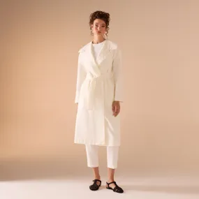 Off White Light Linen Trench Coat