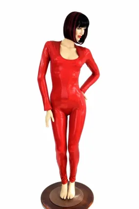 Red Sparkly Jewel Long Sleeve Catsuit