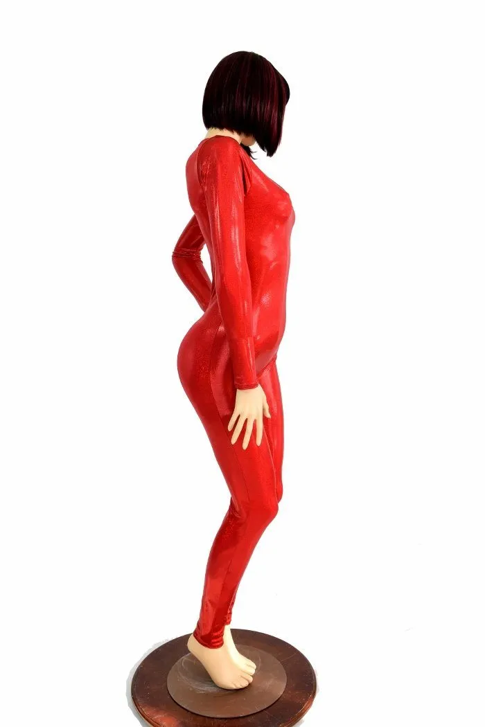 Red Sparkly Jewel Long Sleeve Catsuit