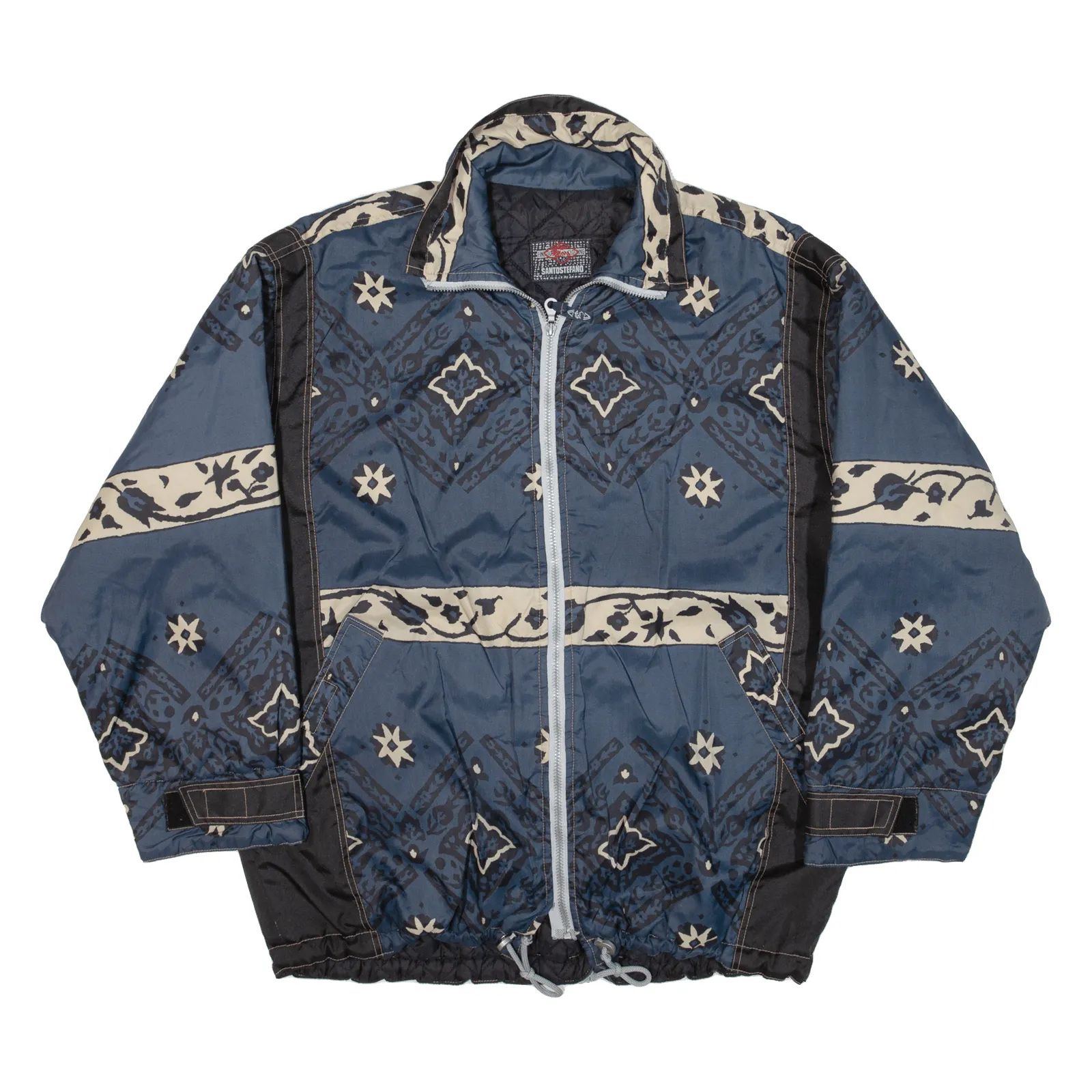 SANTOSTEFANO Quilted Lined Mens Coat Blue Geometric XL