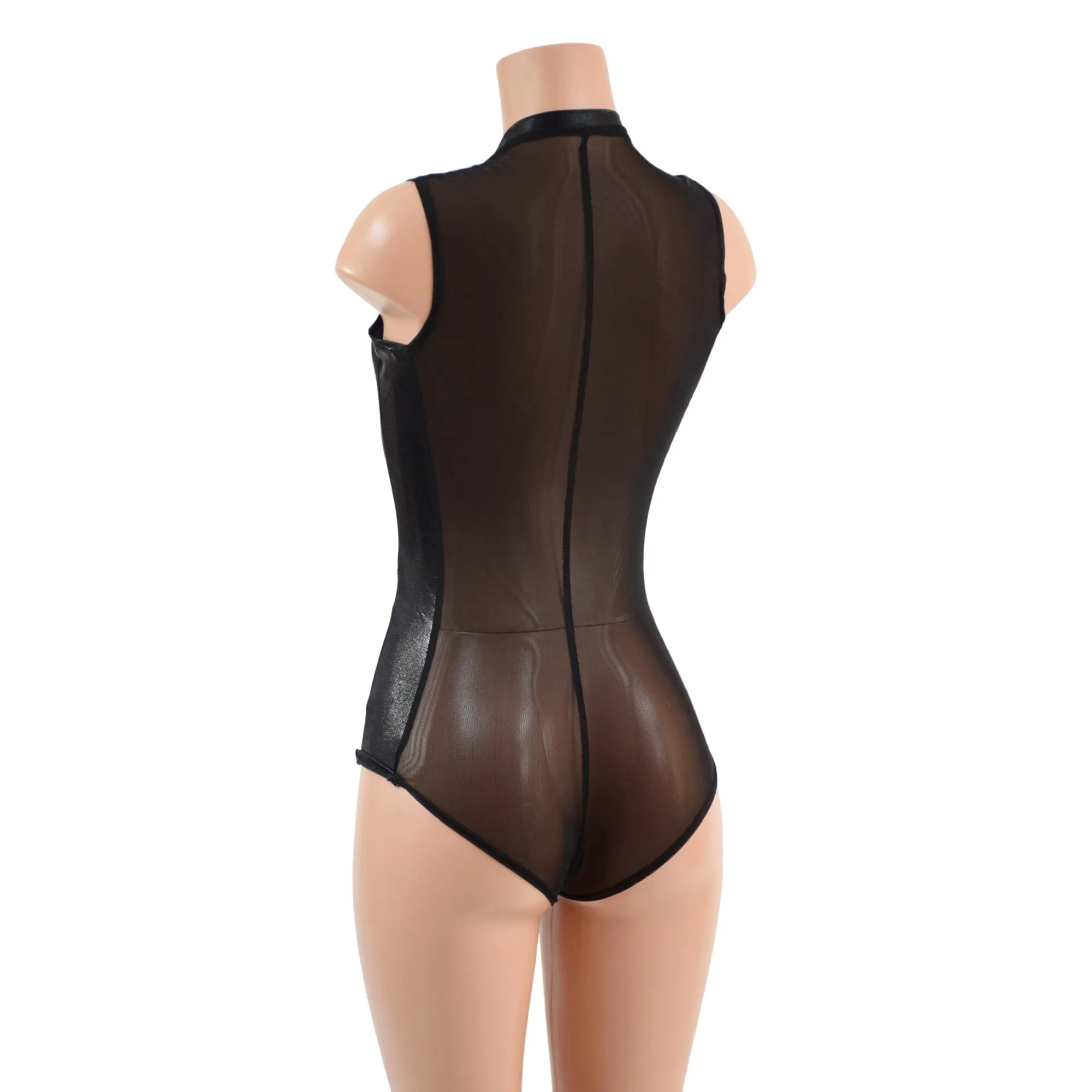 Sheer Black Mesh and Metallic Plunging V Romper