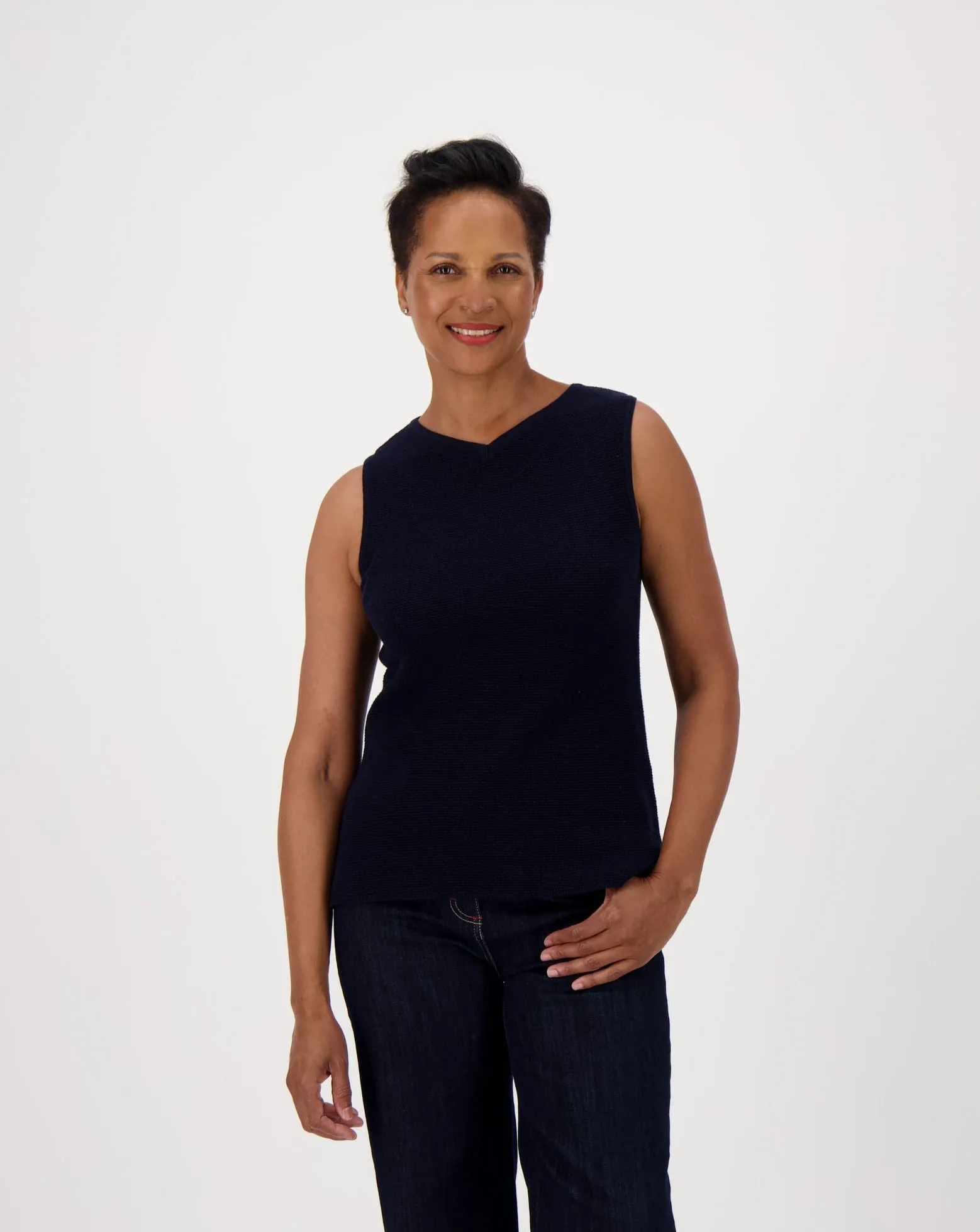 Sleeveless Knit V Neck Top