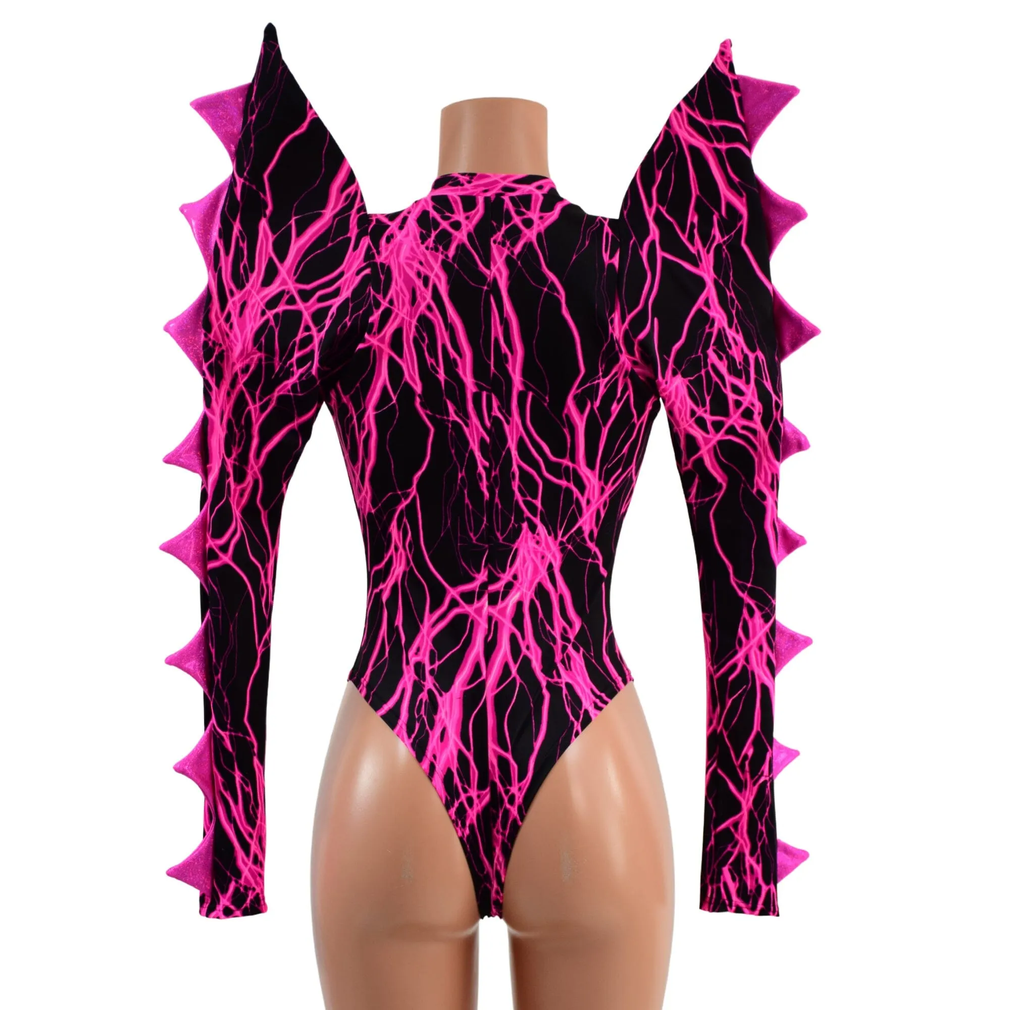 The Triple Threat Romper in Neon Pink Lightning with Brazilian Cut Leg