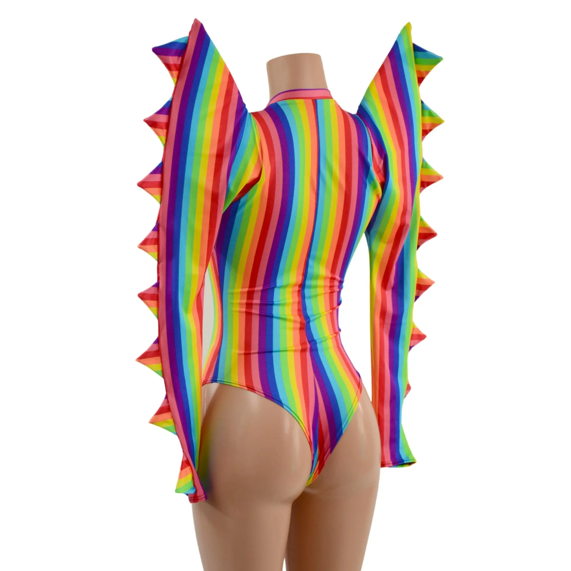 The Triple Threat Romper in Rainbow Stripe with Brazilian Cut Leg