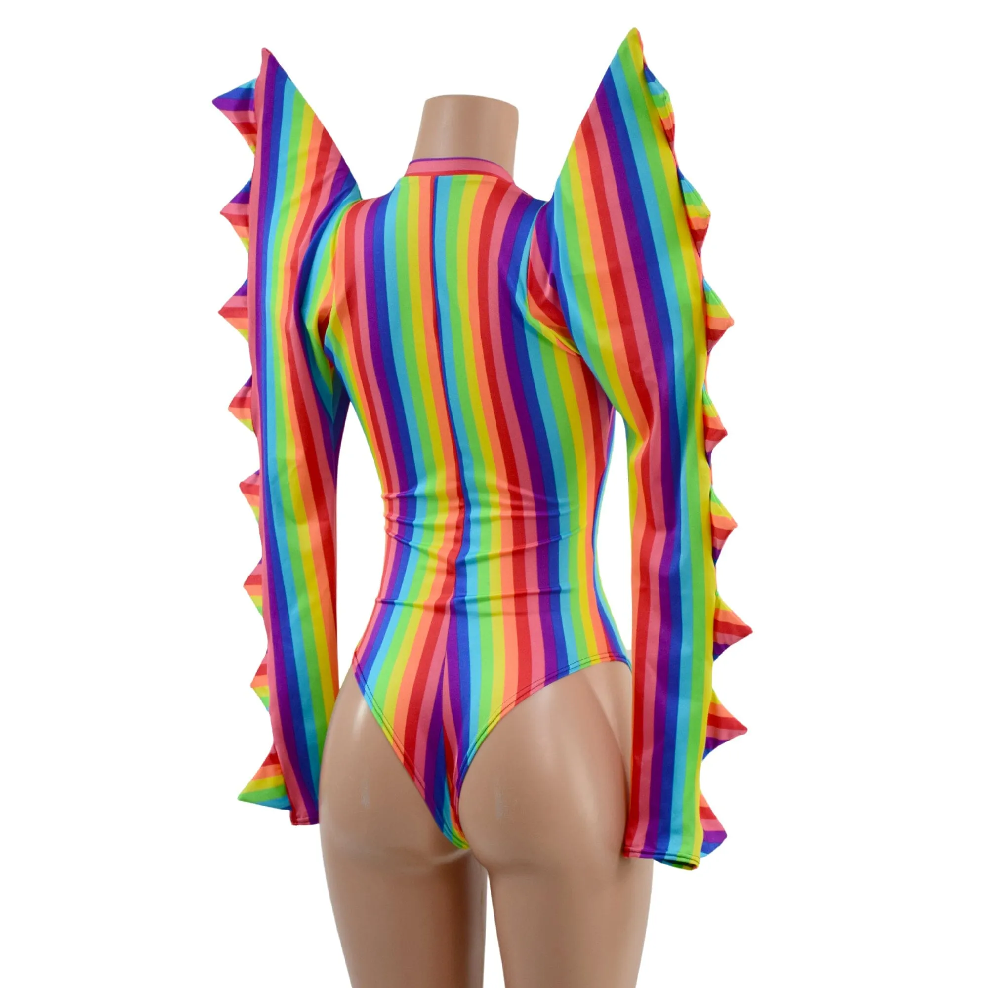 The Triple Threat Romper in Rainbow Stripe with Brazilian Cut Leg