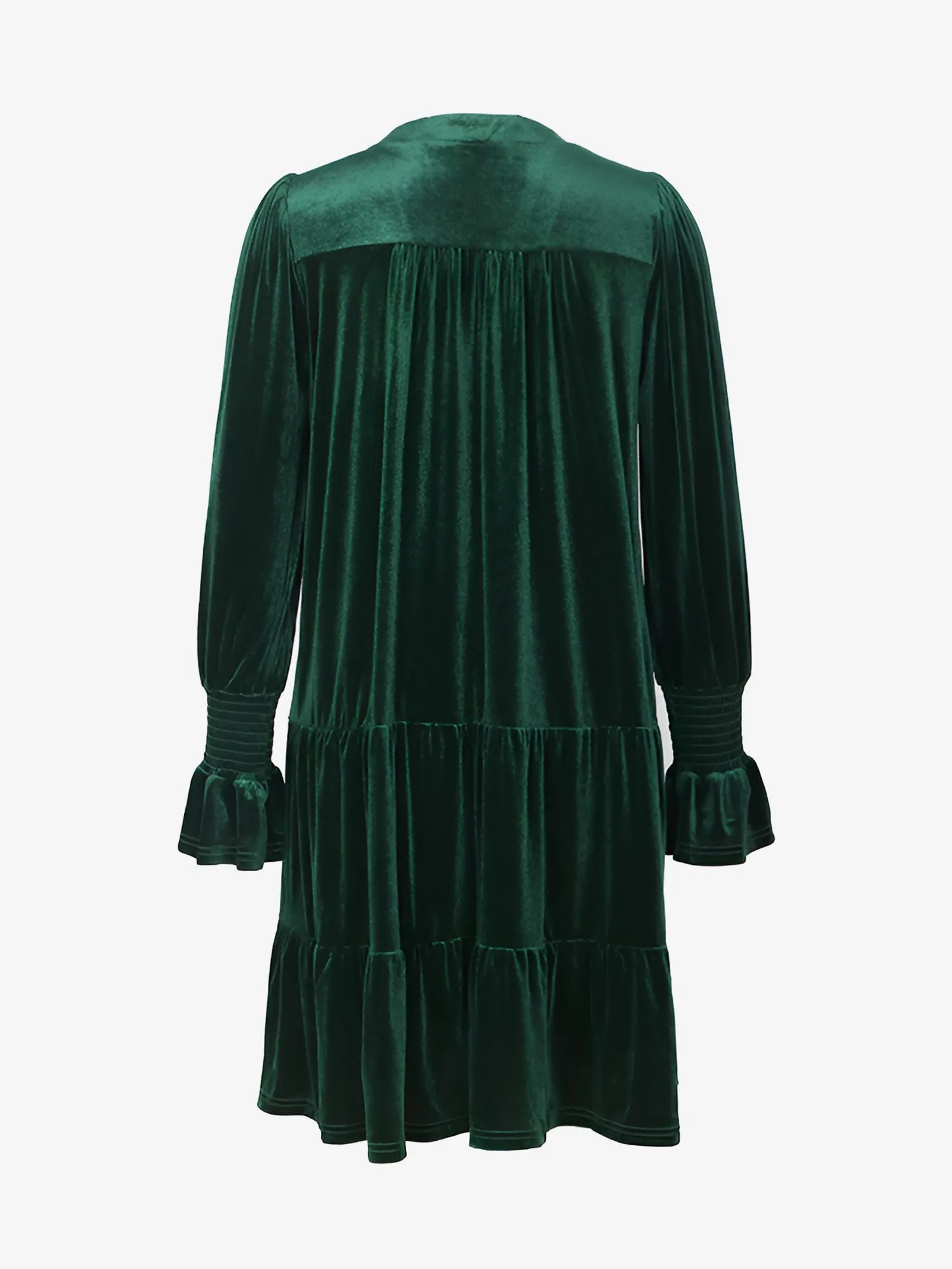 Velvet Notch Neck Long Sleeves Tiered Babydoll Dress