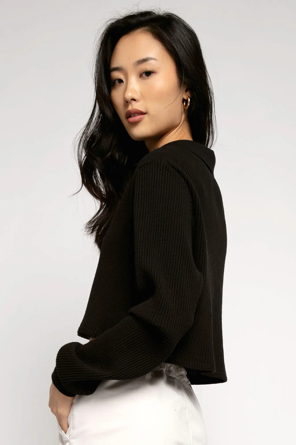 Waffle Polo Shirt in Jet Black
