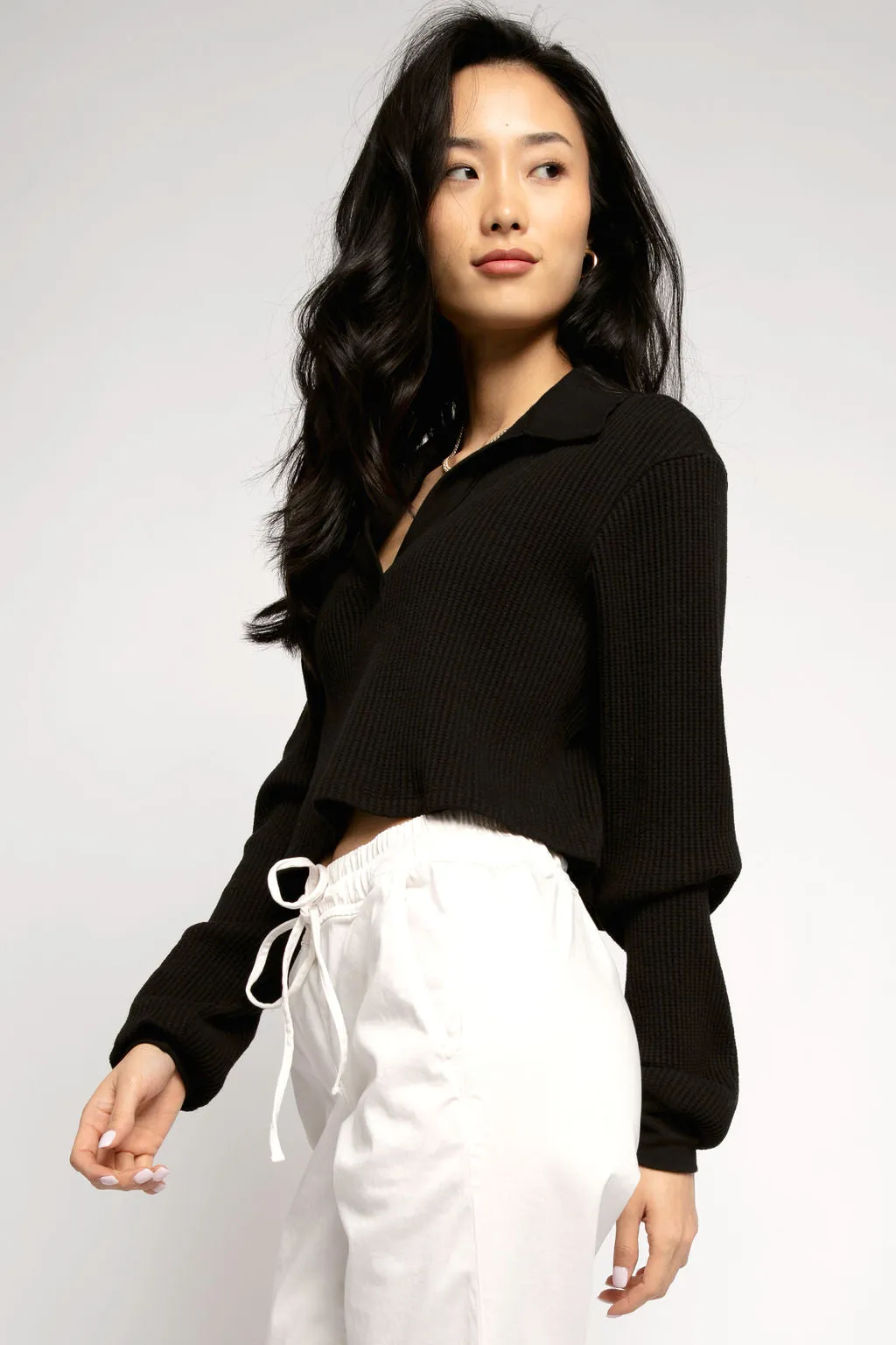 Waffle Polo Shirt in Jet Black