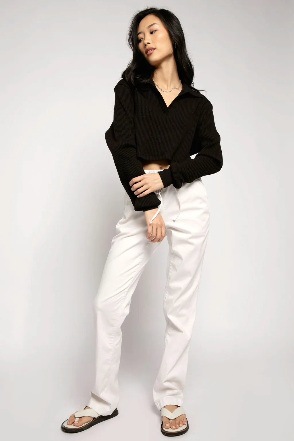 Waffle Polo Shirt in Jet Black