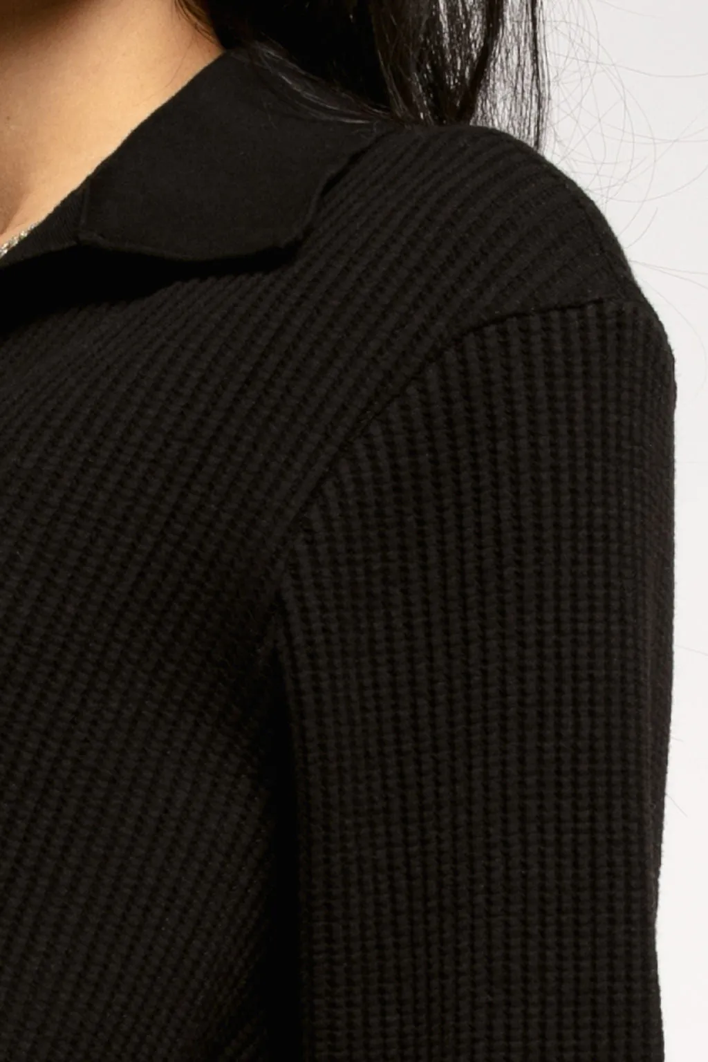 Waffle Polo Shirt in Jet Black