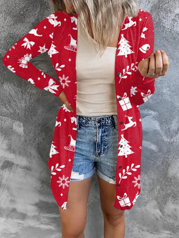 Wenkouban-Winter outfits ideas Women's Christmas themed printed jacket small cardigan