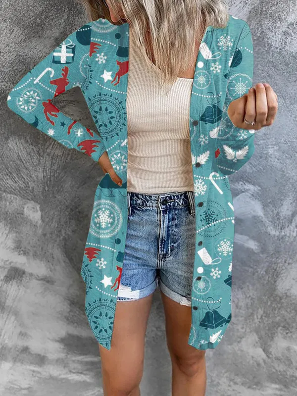 Wenkouban-Winter outfits ideas Women's Christmas themed printed jacket small cardigan