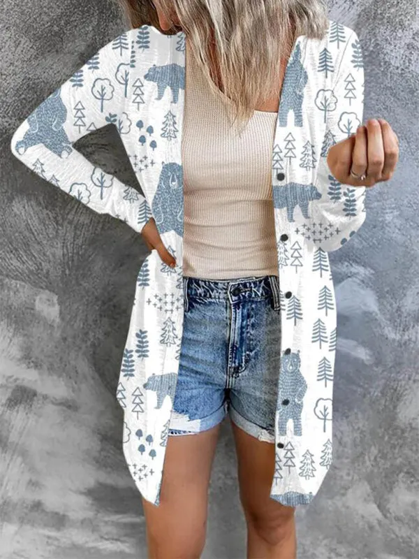 Wenkouban-Winter outfits ideas Women's Christmas themed printed jacket small cardigan