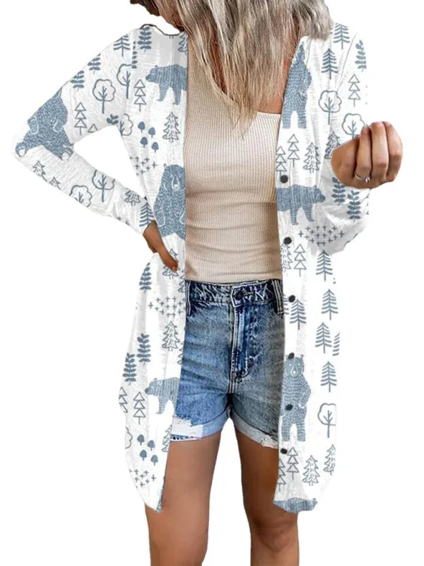 Wenkouban-Winter outfits ideas Women's Christmas themed printed jacket small cardigan