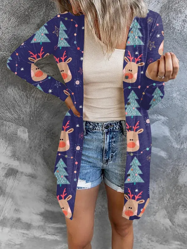 Wenkouban-Winter outfits ideas Women's Christmas themed printed jacket small cardigan