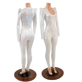 White Kaleidoscope Holographic Sharp Shoulder Catsuit