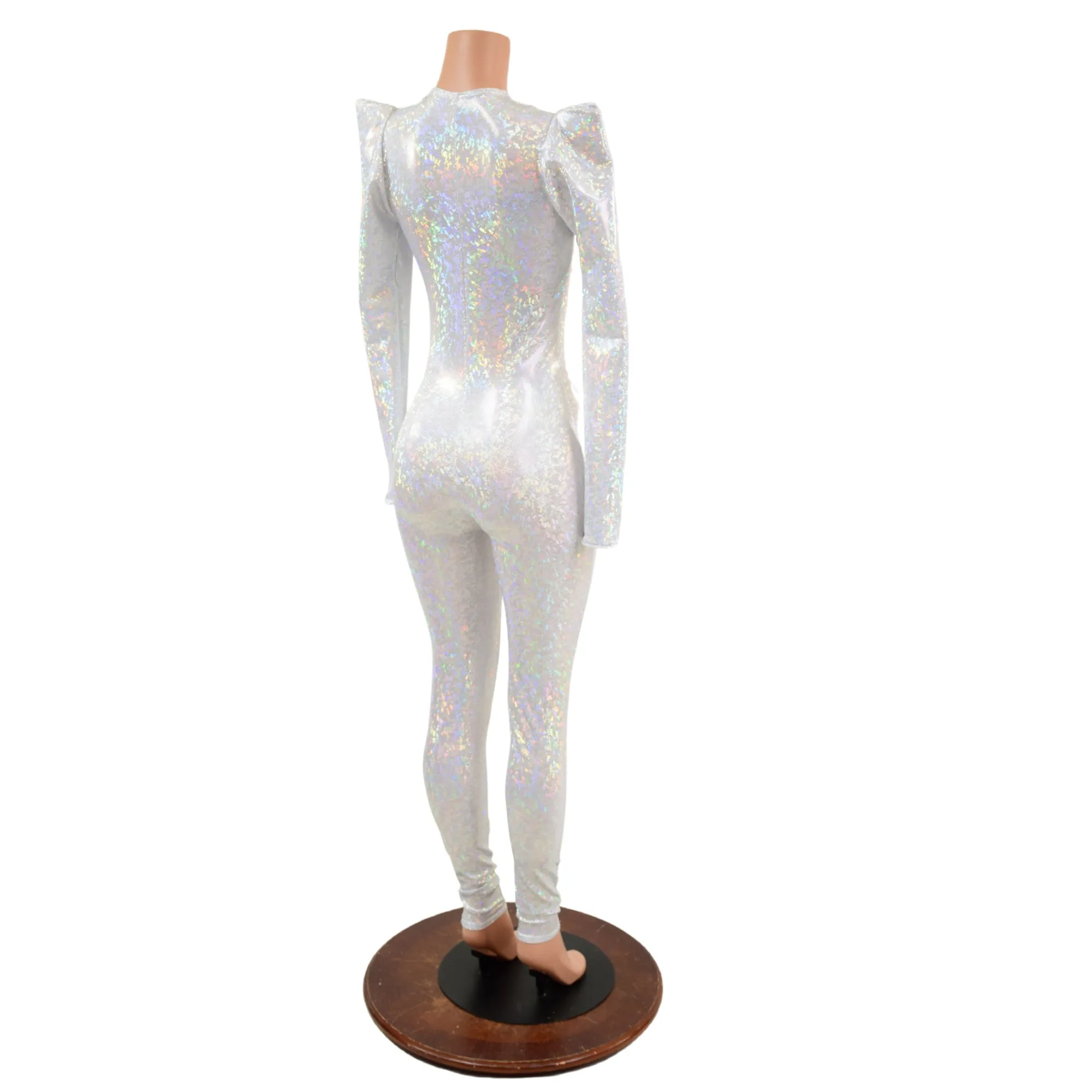 White Kaleidoscope Holographic Sharp Shoulder Catsuit