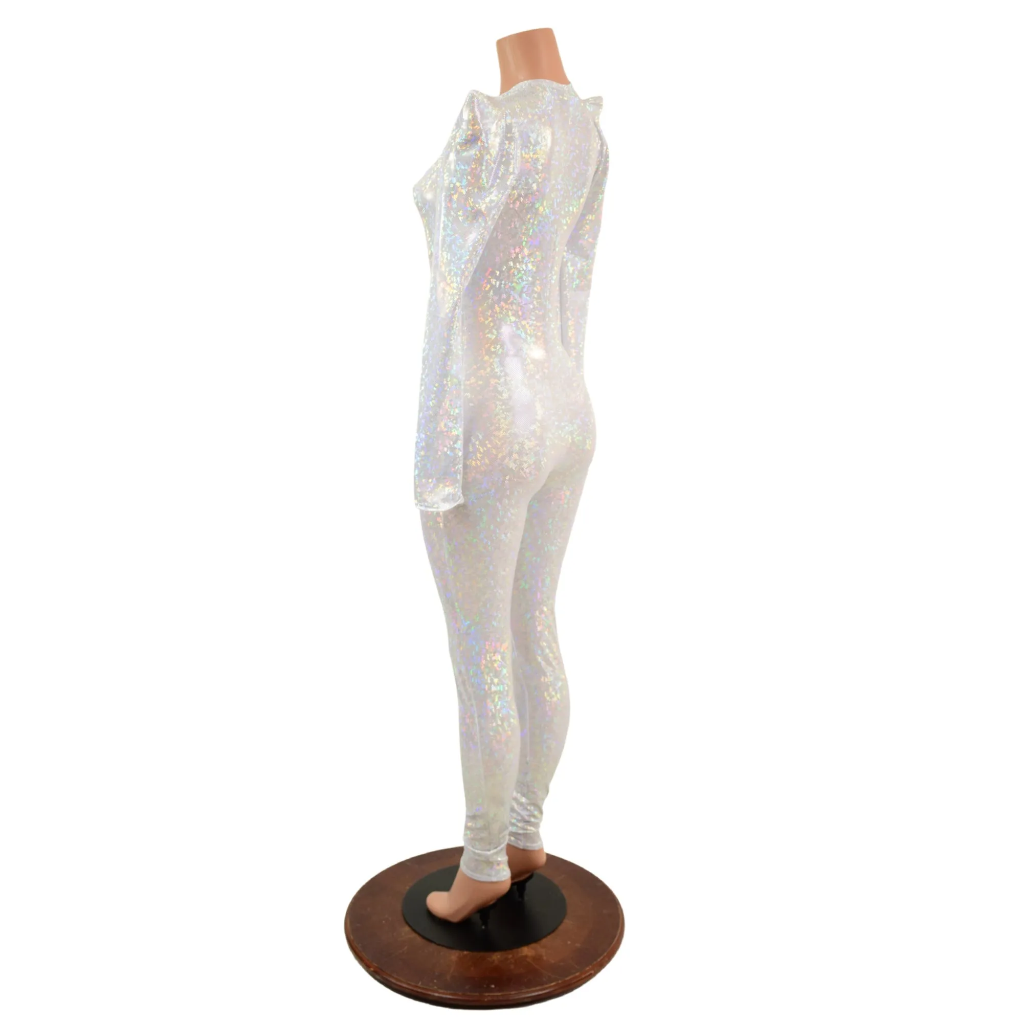 White Kaleidoscope Holographic Sharp Shoulder Catsuit